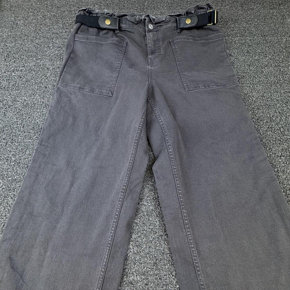 Candace Cameron Bure Pants Womens Size 12P Gray Paperbag Wide-Leg Cotton Denim